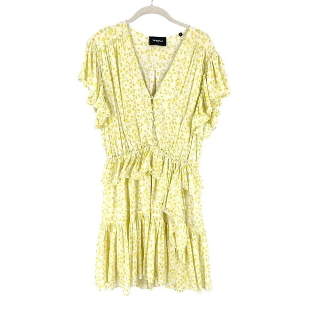 The Kooples Yellow Ditsy Floral Print V-Neck Short Sleeve Frilled Mini Dress 2